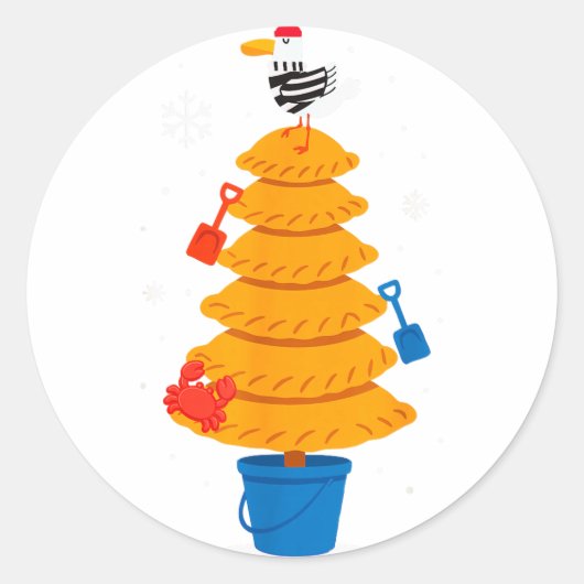 Sticker Rond Christmas Funny Seagull Cornish Pasty Holiday Desi (Devant)