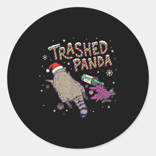 Sticker Rond Christmas Funny Trashed Panda Racoon Gets Drunk Xm (Devant)