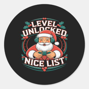 Sticker Rond Christmas Gamer Boys Nice List jeu vidéo Père Noël