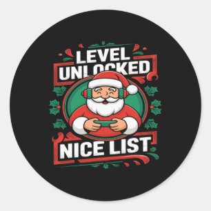 Sticker Rond Christmas Gamer Boys Nice List jeu vidéo Père Noël