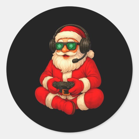 Sticker Rond Christmas Gamer Santa Video Game Gaming Boys Men K (Devant)