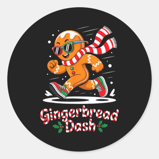 Sticker Rond Christmas Gingerbread Dash Running Runner Xmas Mar (Devant)