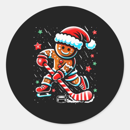 Sticker Rond Christmas Gingerbread Ice Hockey Srts Funny Xmas P (Devant)