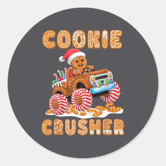 Sticker Rond Christmas Gingerbread Pajamas Cookie Crusher Monst (Devant)