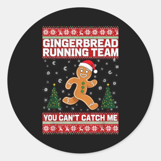 Sticker Rond Christmas Gingerbread Running Team Funny Xmas Tee  (Devant)