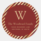 Sticker Rond Christmas Glam Stripes Red Gold Adresse (Devant)