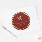 Sticker Rond Christmas Glam Stripes Red Gold Adresse (Enveloppe)