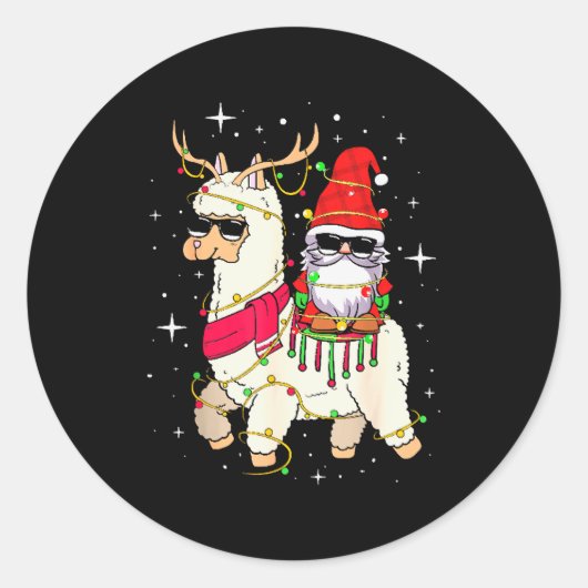 Sticker Rond Christmas Gnome On Llama, Cute Alpaca Chanukah Chr (Devant)