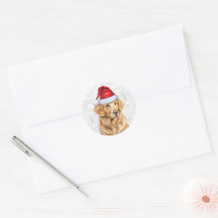 Sticker Rond Christmas Golden Retriever et Woof Art Amoureux de