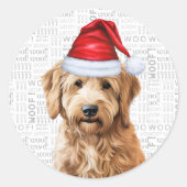 Sticker Rond Christmas Goldendoodle Père Noël et Woof Amoureux (Devant)
