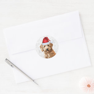 Sticker Rond Christmas Goldendoodle Père Noël et Woof Amoureux 