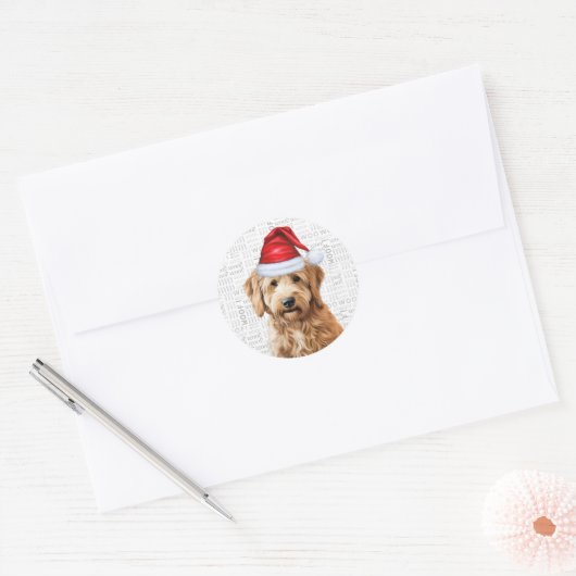 Sticker Rond Christmas Goldendoodle Père Noël et Woof Amoureux (Enveloppe)