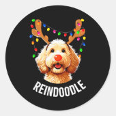 Sticker Rond Christmas Goldendoodle Reindeer Doodle Dog Reindoo (Devant)
