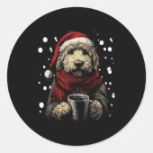 Sticker Rond Christmas Goldendoodle Santa Hat Coffee Lover Funn (Devant)