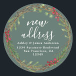 Sticker Rond Christmas Greenery Nous avons déménagé Nouveau éti<br><div class="desc">Christmas greenery nous avons déplacé les étiquettes d'adresse de retour de faire-part mobiles : faites connaître à vos amis et votre famille votre nouvelle adresse avec ces étiquettes d'adresse de retour chic, moderne et simple. Ajoutez simplement vos noms et votre adresse en calligraphie écriture élégante blanche et typographie élégante sur...</div>