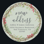 Sticker Rond Christmas Greenery Nous avons déménagé Nouveau éti<br><div class="desc">Christmas greenery nous avons déplacé les étiquettes d'adresse de retour de faire-part mobiles : faites connaître à vos amis et votre famille votre nouvelle adresse avec ces étiquettes d'adresse de retour chic, moderne et simple. Ajoutez simplement vos noms et votre adresse dans la calligraphie de script et la typographie élégante...</div>