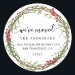 Sticker Rond Christmas Greenery Nous avons déménagé Nouveau éti<br><div class="desc">Christmas greenery nous avons déplacé les étiquettes d'adresse de retour de faire-part mobiles : faites connaître à vos amis et votre famille votre nouvelle adresse avec ces étiquettes d'adresse de retour chic, moderne et simple. Ajoutez simplement vos noms et votre adresse en calligraphie de script hors-noir élégant et en typographie...</div>