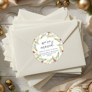 Sticker Rond Christmas Greenery Nous avons déménagé Nouveau éti