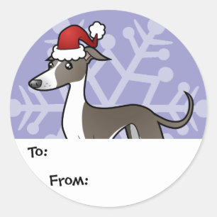 Sticker Rond Christmas Greyhound / Whippet / Iggy Gig Tags