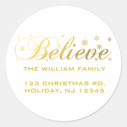 Sticker Rond Christmas Holiday Gold Believe (Devant)