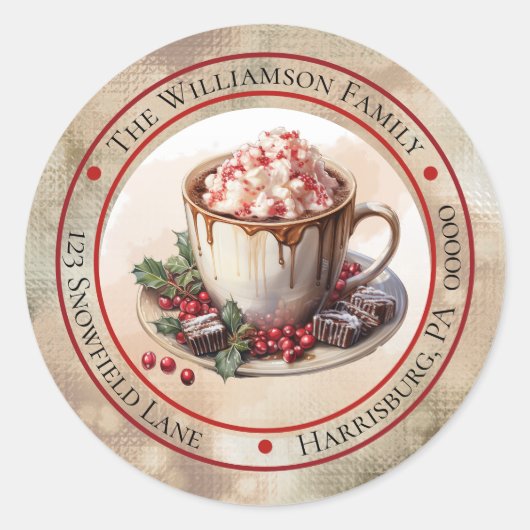 Sticker Rond Christmas Holiday Hot Cocoa Circle Retour Adresse (Devant)