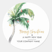 Sticker Rond Christmas Holiday Palm Tree Nom d'entreprise (Devant)
