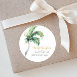 Sticker Rond Christmas Holiday Palm Tree Nom d'entreprise<br><div class="desc">Palm Tree Watercolor Professionnel Noël Vacances autocollants que vous pouvez facilement customiser en cliquant sur le bouton "Personnaliser". Ajoutez un message personnalisé au verso pour vos clients et le logo de l'entreprise ou supprimez le modèle d'espace réservé</div>