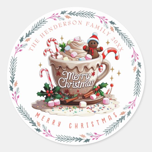 Sticker Rond Christmas Holiday Watercolor Festive Mug Candy (Devant)