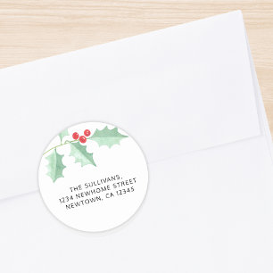 Sticker Rond Christmas Holly Adresse de retour