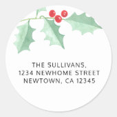 Sticker Rond Christmas Holly Adresse de retour (Devant)