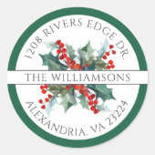 Sticker Rond Christmas Holly et Berries Adresse de retour (Devant)