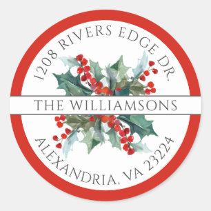 Sticker Rond Christmas Holly Red Retourner Adresse Classique