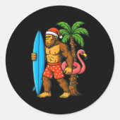 Sticker Rond Christmas In July Bigfoot Hawaiian Xmas Palm Tree (Devant)