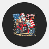 Sticker Rond Christmas In July Biker Santa American Funny Summe (Devant)