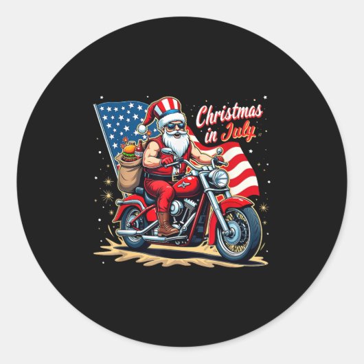 Sticker Rond Christmas In July Biker Santa American Funny Summe (Devant)