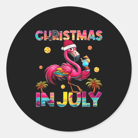 Sticker Rond Christmas In July Flamingo Beach Summer Hawaii Gir (Devant)