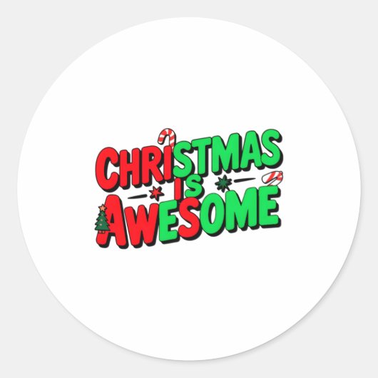 Sticker Rond Christmas Is Awesome Digital Art Design _1  (Devant)