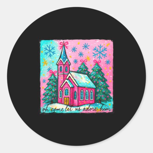 Sticker Rond Christmas Jesus Oh Come Let Us Adore Him Funny Chr (Devant)