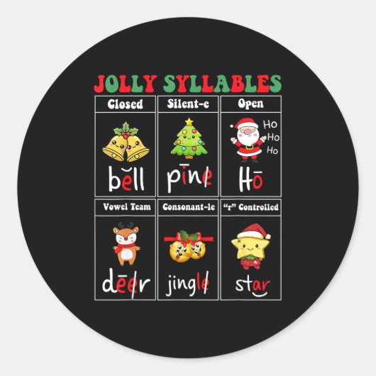 Sticker Rond Christmas Jolly Syllables Teacher Students Funny S (Devant)