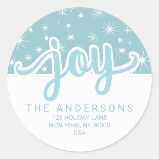 Sticker Rond Christmas Joy Bleu et Blanc Adresse manuscrite (Devant)