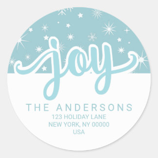 Sticker Rond Christmas Joy Bleu et Blanc Adresse manuscrite