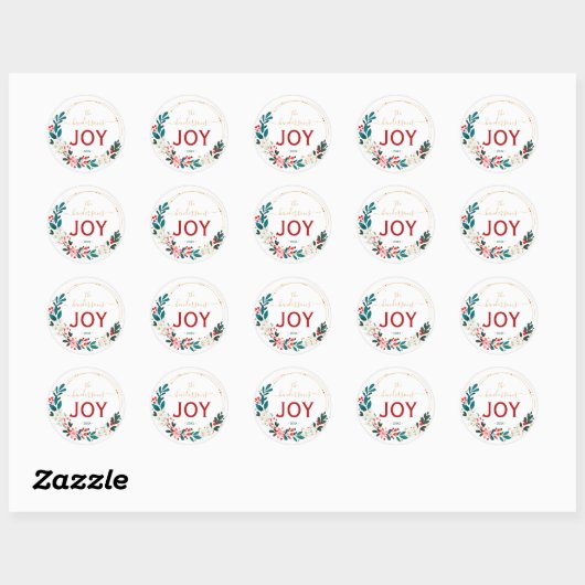 Sticker Rond Christmas Joy Wreath Name Handwritten Script (Feuille)
