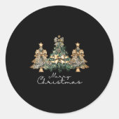 Sticker Rond Christmas Leopard Coquette Bow Xmas Trees Pajamas (Devant)