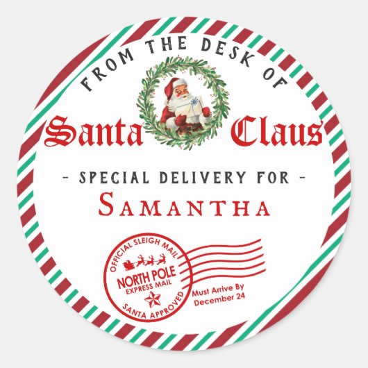 Sticker Rond Christmas Letter from Santa Nice List Certificate (Devant)