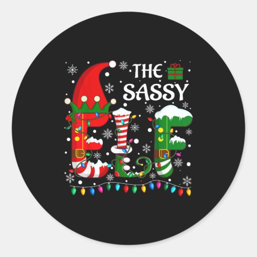 Sticker Rond Christmas Light Family Matching Pajamas Sy Elf Xma (Devant)