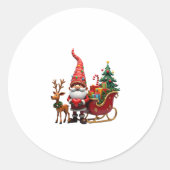 Sticker Rond Christmas Light Gnome Santa Claus Riding Sleigh Hi (Devant)