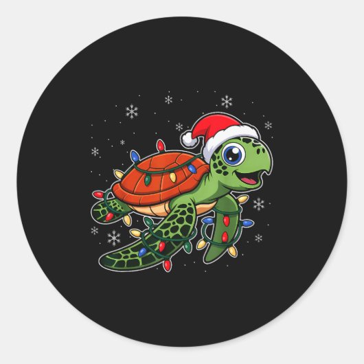 Sticker Rond Christmas Lights Turtle Wearing Xmas Hat - Lover (Devant)