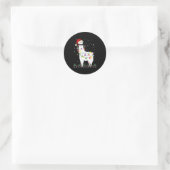 Sticker Rond Christmas Llama Santa Hat Ugly Xmas Tree Alpaca Gi (Sac)