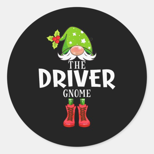 Sticker Rond Christmas Matching Family The Driver Gnome (Devant)