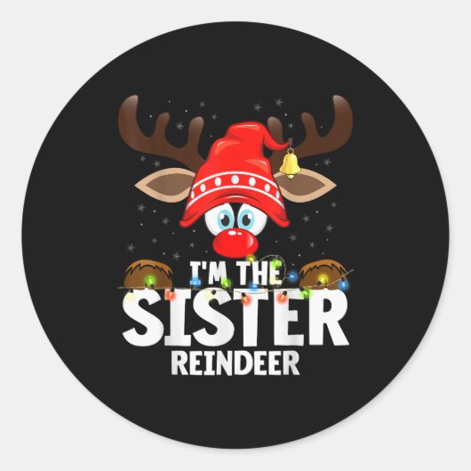 Sticker Rond Christmas Matching I'm The Sister Reindeer  (Devant)